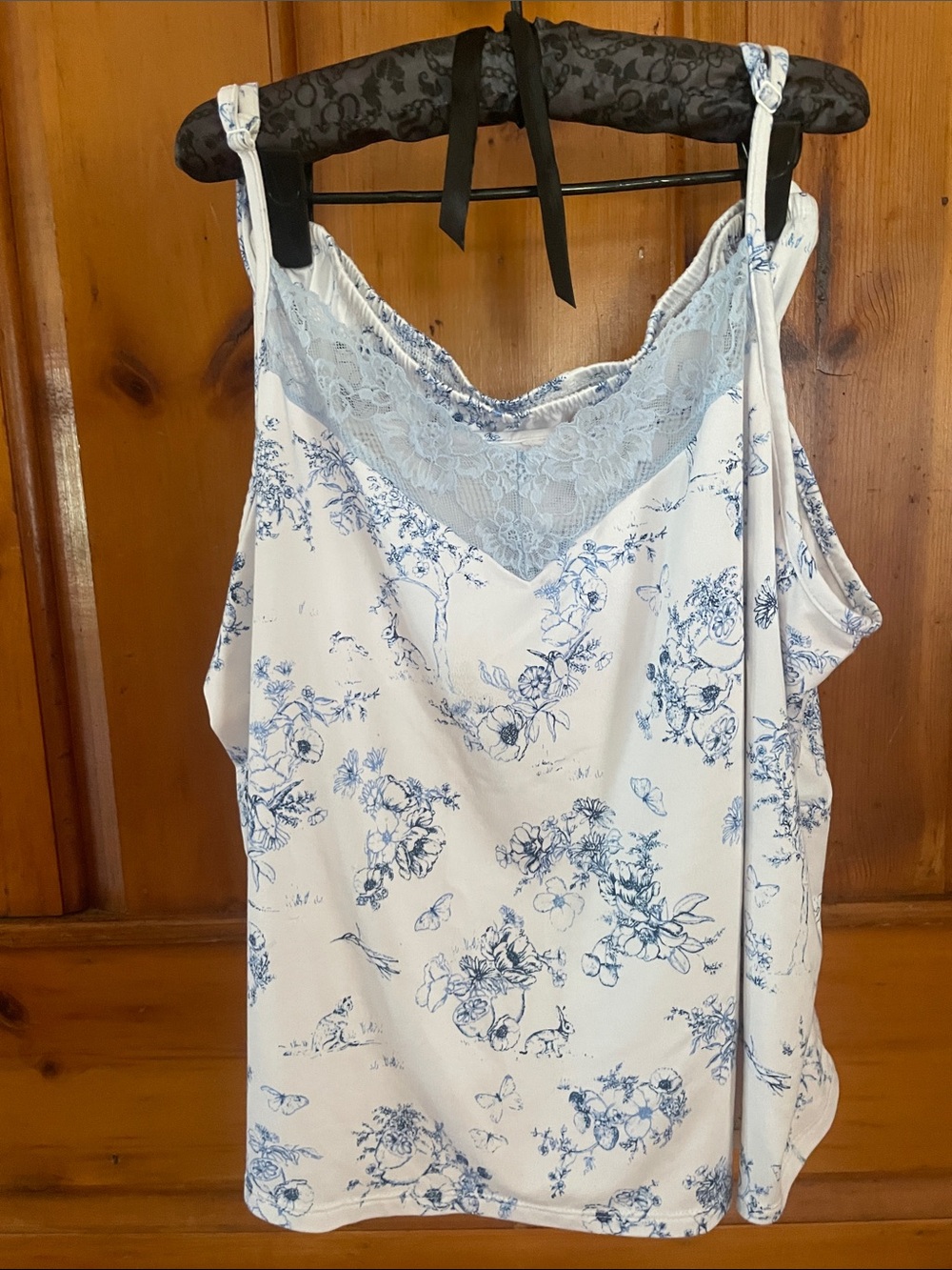 Source Unknown Blue Floral Lace-Trim Sleep Cami Top